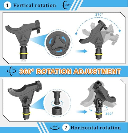 Huntury Track Mount Fishing Rod Holder with 360° Adjustable Kayak Track Adapter for Kayak & Boat | Compatible with Spinning, Casting | Quick Lock On or Release, Kayak Fishing Accessories - color: Rod Holder - 1 Pack