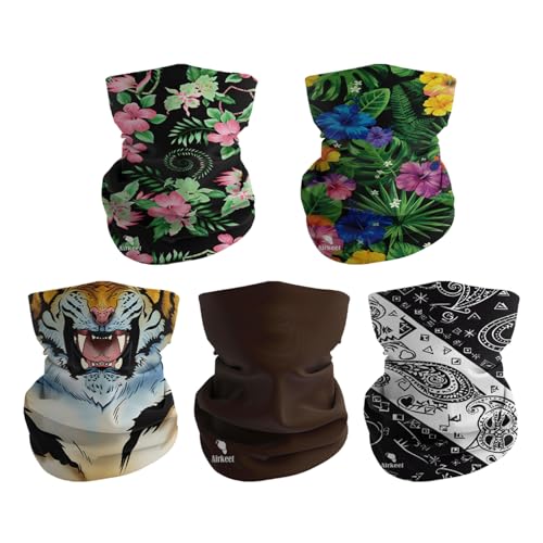 Breathable Neck Gaiter UPF 30+ Sun Protection Face Mask for Men & Women - color: 5pcs-flower-1