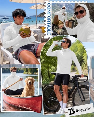 Men's UPF 50+ Sun Protection Hoodies Mask Long Sleeve Thumbholes Lightweight Dry Rash Guards Running Fishing Shirts - color: Natural White, size: Large