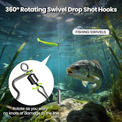 FishTrip 30pcs Swivel Drop Shot Hooks Fishing Rig, EWG Dropshot Hook Rigging for Bass Fishing with Swivel Saltwater Freshwater Sizes 4, 3, 2, 1, 1/0, 2/0, 3/0 - size: 1#