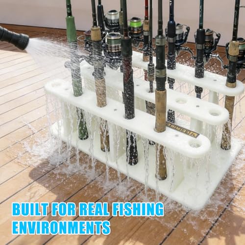 Heavy-Duty HDPE Fishing Rod Holder Rack for 18 Rods – Deck & Dock Mount Rod Storage with Stainless Steel Hardware, Wide Spacing Design for Large Reels, UV & Corrosion Resistant - size: 18 Rods
