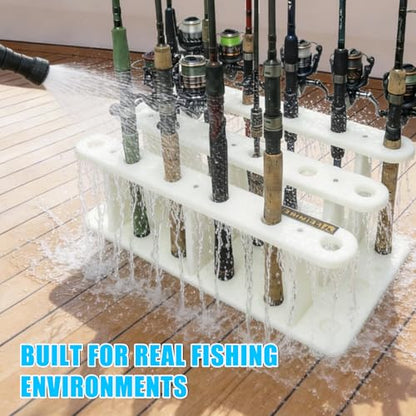 Heavy-Duty HDPE Fishing Rod Holder Rack for 18 Rods – Deck & Dock Mount Rod Storage with Stainless Steel Hardware, Wide Spacing Design for Large Reels, UV & Corrosion Resistant - size: 18 Rods