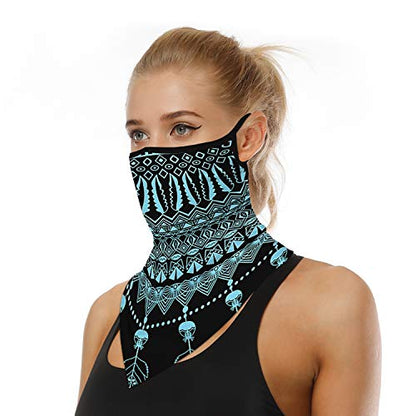 YAYOUREL Neck Gaiter Face Mask Bandanas for Men Women UV Face Scarf Cover Ear Loop Hole Facemask for Fishing Running Cycling - color: Blue Blue Black