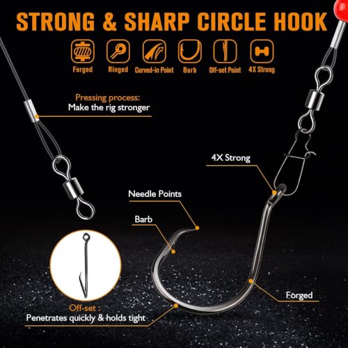 Dovesun Fish Finder Rig with Float 20.5" Surf Fishing Rigs 90LB Surf Fishing Tackle for Shark Bluefish Stripers 6PCS 5/0 8/0 - color: 8/0 Circle Hook