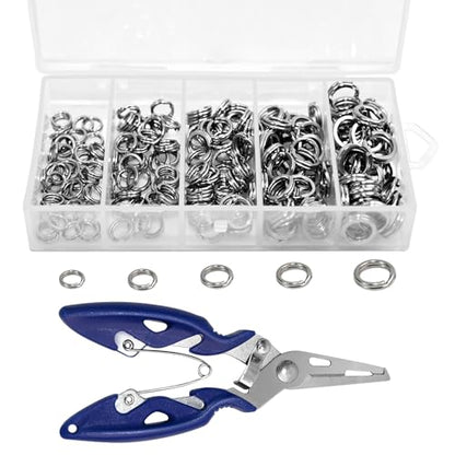 200 Pcs Fishing Stainless Steel Split Rings with Plier Set | Double High Strength, Lure Tackle Connector Kit, Mini Split Ring, Line Cutting Ring, Freshwater & Saltwater