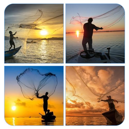 Cast Net for Bait Trap Fish,1/2 Inch Mesh Size | Throw Nets,Zinc Sinker Weights,Freshwater & Salt Water,3/4/5/6/8/9/10 Ft - size: 4ft Radius