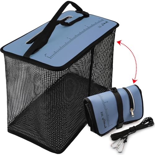 Dovesun Floating Fishing Basket, Collapsible Fish Basket Portable Fishing Net Quick-Drying Rubber Coated Fishing Bait Storage Cage 3.5-10 Gallons - color: Blue-15.7*9.4*14.9in, size: 10 Gallons