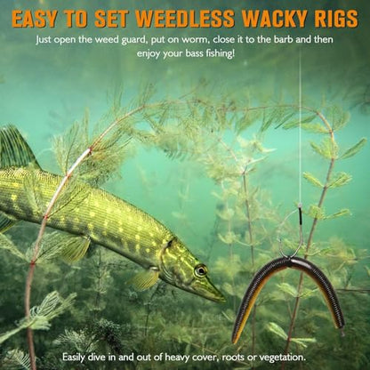 Dovesun Weedless Worm Hooks, Straight Shank Wacky Rig Hooks, 30 Pack | 4X Strong High-Carbon Steel, Texas Rig Hooks, Baitholder Nylon Wire Wrap or Wire Weed Guard, Sizes 1/0-3/0, Bass Fishing - size: 1/0 * 30PCS, style: Professional "V" Weedless Hook