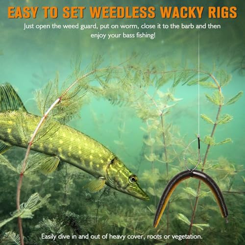 Dovesun Weedless Worm Hooks, Straight Shank Wacky Rig Hooks, 30 Pack | 4X Strong High-Carbon Steel, Texas Rig Hooks, Baitholder Nylon Wire Wrap or Wire Weed Guard, Sizes 1/0-3/0, Bass Fishing - size: 3/0 * 30PCS, style: Professional "V" Weedless Hook
