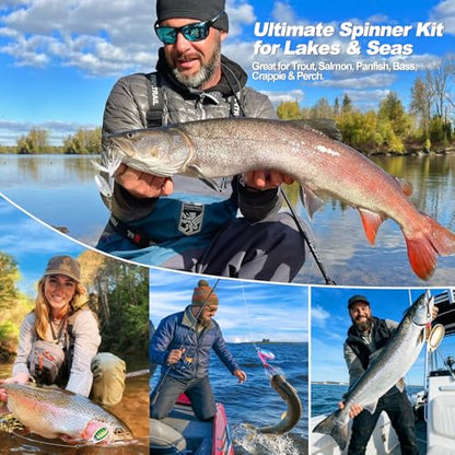 Fishing Lures Inline Spinner Baits, Trout Bass Fishing Gears with Treble Ultra-Sharp Hooks, Rooster Tail Fishing Lures for Trout Salmon