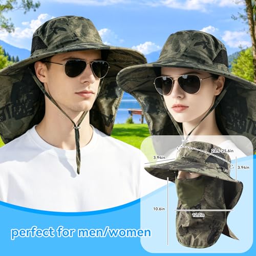 ALANDUO Wide Brim XXL Sun Hats for Men Big Head, UPF 50+ Fishing Sun Hat with Neck Face Flap, Safari Boonie Hat for Men Women - color: Ink Army Green