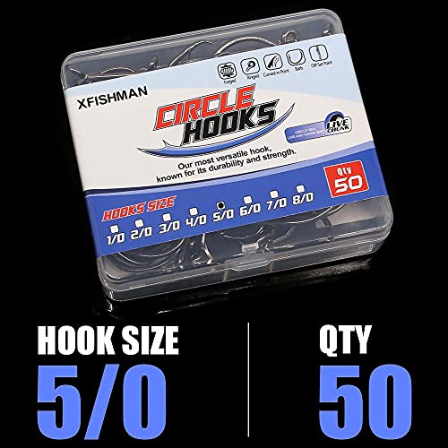 XFISHMAN Circle-Hooks-Fishing-Equipment-Octopus-Hooks-Saltwater-50 Pack #1 –12/0 - color: Black, size: 5/0 50-Pack