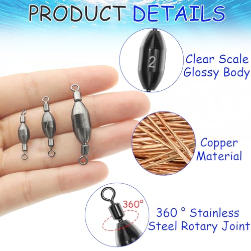 Fishing Weights Swivel Bullet Sinkers Brass Fishing Weights Saltwater Freshwater Bass Sinker Weight with Swivel Rolling 1/4oz, 1/8oz, 1/16oz，1/32oz, 3/8oz, 1/2oz - style: 1/4oz-10pcs