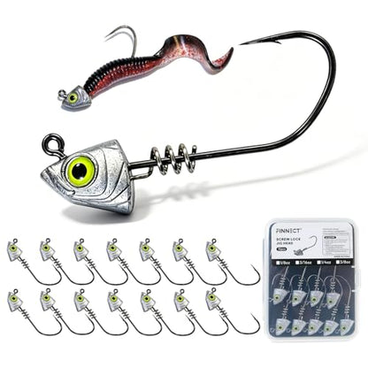 Screw Lock Swimbait Jig Heads 15 Pack, 3D Chartreuse Eyes & Sharp Hooks, Lead Fishing Jigheads for Bass Fishing, 1/8oz, 3/16oz, 1/4oz, 3/8oz - size: 3/16oz-15Pcs