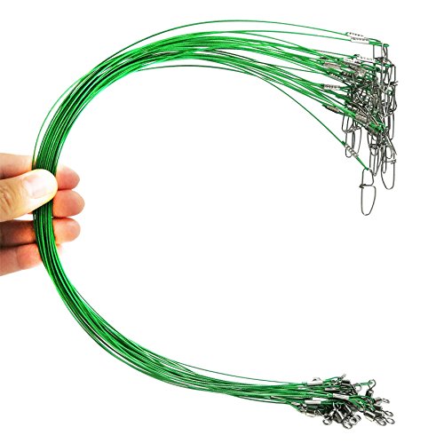 Fishing Wire Leaders for Saltwater: 30pcs Stainless Steel Line Leaders Nylon-Coated 19" - 100 LB High Strength Wire Rig for Shark Barracuda Pike Fishing - color: Green