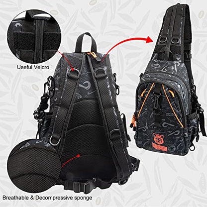 KINGDOM Fishing Tackle Storage Bag With Fishing lure Box, Water-Resistant Fishing Backpack with Rod Holder, Fishing Gear Bag - color: Black