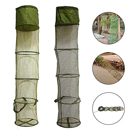 Wilove 5 Layers Fishing Net Trap Fish Basket Collapsible Portable Fish Cage Fishing Keep Net for Crayfish, Crab, Fishes, Fishing Accessories Tool,140cm x 30cm (55.1 x 11.8in)