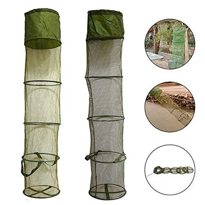 Wilove 5 Layers Fishing Net Trap Fish Basket Collapsible Portable Fish Cage Fishing Keep Net for Crayfish, Crab, Fishes, Fishing Accessories Tool,140cm x 30cm (55.1 x 11.8in)