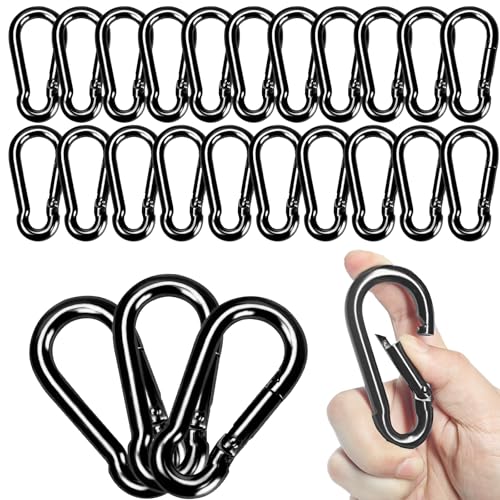 Carabiner Clips Black Twours Spring Snap Hooks Small Carabiners Heavy Duty Galvanized Steel Quick Links for Rust-Resistant Keychain Clips Outdoor Hiking Camping Hammock Fishing 1.56" 1.97" 2.36" 3.15" - size: 3.15inch(M8)--24pcs