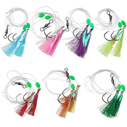 Fishing Bait Rig Set,4/10 Packs Saltwater Fishing Rigs with Sharp Circle Hooks/Barrel Swivels/Mono Leader/Glow Bead Flounder Bottom Fish Rigs for Sea Trout Rockfish - size: 10 Packs