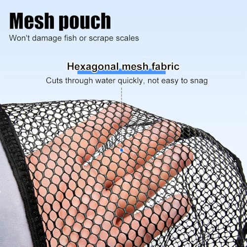 Fishing Landing Net, Foldable Fishing Lure Mesh Net with Handle for Steelhead, Salmon, Fly, Kayak, Catfish, Bass, Trout - color: L