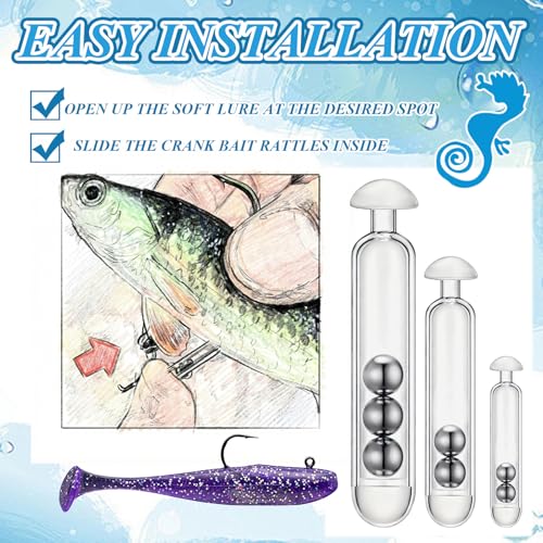 Soulchen 90 Pcs Fishing Bait Rattles Bait Weight with Rattling Beads Fishing Rattles Shake, Plastic & Stainless Steel Beads, Ideal for Freshwater & Saltwater - size: 0.2g,0.45g,0.6g