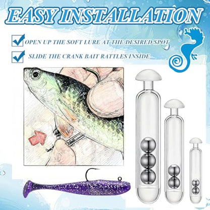 Soulchen 90 Pcs Fishing Bait Rattles Bait Weight with Rattling Beads Fishing Rattles Shake, Plastic & Stainless Steel Beads, Ideal for Freshwater & Saltwater - size: 0.2g,0.45g,0.6g