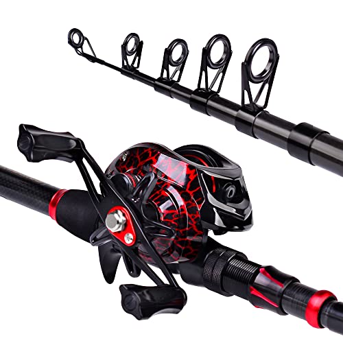 Fishing Rod and Reel Combo, 6.9ft Carbon Fiber Telescopic Fishing Pole with Spinning/Baitcasting Reel Combos, Sea Saltwater Freshwater Ice Bass Fishing Tackle Set Fishing Rods Kit - color: B:Baitcasting Combo 6.9FT+Right Handed Reel