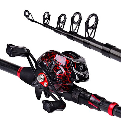 Fishing Rod and Reel Combo, 6.9ft Carbon Fiber Telescopic Fishing Pole with Spinning/Baitcasting Reel Combos, Sea Saltwater Freshwater Ice Bass Fishing Tackle Set Fishing Rods Kit - color: B:Baitcasting Combo 6.9FT+Right Handed Reel