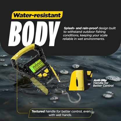 Beyond Fishing Digital Scale with Built-in Tape Measure – Weighs Up to 110lbs - LCD Display, Ounces - Pounds - Kilograms - Ergonomic Grip, Battery Powered, Portable Fish Weigher for Anglers