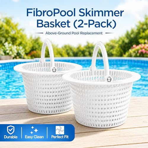 FibroPool Above Ground Pool Skimmer Basket Replacement 2 Pack - Through-Wall Strainer - Pivot Handle - 6.15" Top Width - Pool Filtration Strainer