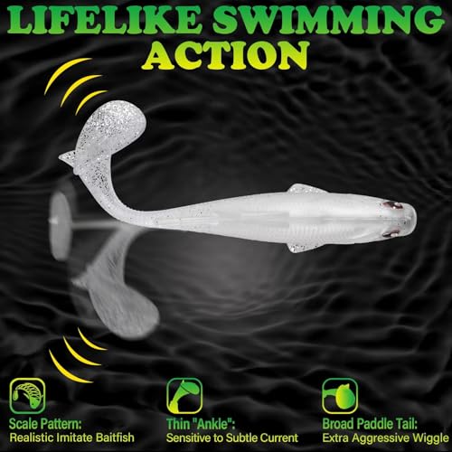 LUCKYFISHING Paddle Tail Swimbaits Soft Plastic Swimbaits Soft Baits for Bass Fishing Trout Crappie Walleye Freshwater Saltwater 10/16/20 PCS Soft Plastic Baits 4/3.5/3/2.5 Inch - color: White, size: 3.5 inch-10pcs