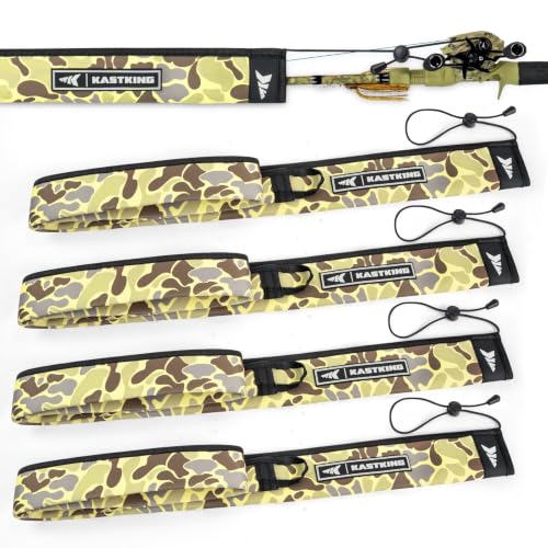 KastKing MeshGuard Camo Neoprene Fishing Rod Socks, Fishing Rod Sleeve, Floating Rod Sleeves, Adjustable Lanyard & Built-in Hanging Loop, Fits Casting, Spinning, and Fly Rods - color: Khaki Camo 4 Pcs, style: Casting/Trolling