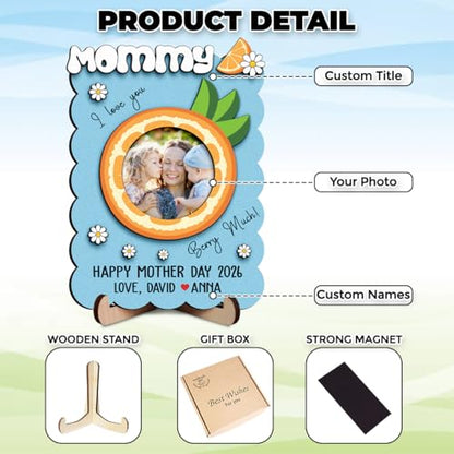 Personalized Mom Wooden Magnets Frame with Picture, Custom Gifts for Mother's Day from Daughter Son, Custom Fridge Magnet Photo Frame with Names and Quote, Gifts Ideas for Parents Day, Mom, Grandma - color: 0. Mom-07