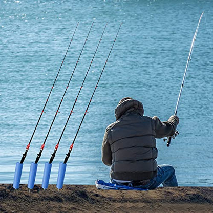 Fishing Rod Holder, 4 Pack Fishing Pole Holders Ground, Rod Holders for Bank Fishing, Beach Support Stand Reinforced PVC, 4 Free Alarm Bells - style: Blue