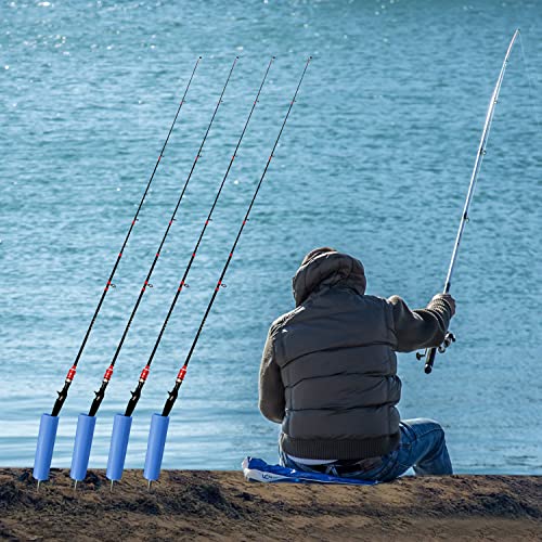 Fishing Rod Holder, 4 Pack Fishing Pole Holders Ground, Rod Holders for Bank Fishing, Beach Support Stand Reinforced PVC, 4 Free Alarm Bells - style: Blue