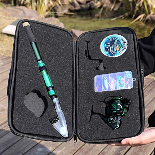 Sougayilang Fishing Rod and Reel Set Carbon Fiber Telescopic Fishing Rod 12+1BB Spinning Reel with Carry Case for Saltwater Freshwater - color: green, size: 8.78 ft - 4000