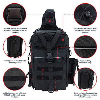 OSAGE RIVER Deluxe Tackle Sling Fishing Bag with Rod Holder, Lightweight Tackle Box Storage, Shoulder Bag for Fishing Hiking