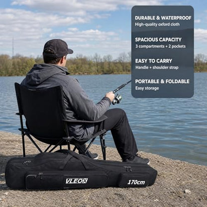 3 Layers Fishing Pole Bag, Fishing Rod Case, Portable Folding Fishing Rod Case Fishing Pole Reel Storage Bag Fishing Gears Organizer 190cm - size: 190cm
