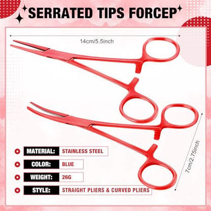 BBTO Hemostat Curved and Straight Hemostat Forceps Piercing Pliers Forceps, Stainless Steel Straight and Curved Pliers, Fishing Tweezer(Red,2 Pcs) - color: Red