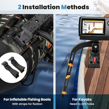 Goplus Fishing Float Tube Accessories, 360° Rotatable Fish Finder Holder w/ Mount Bracket, Rod Rack w/ Storage Basket fit 4 Rod, Accessory Set for Inflatable Boat Kayak