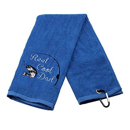 Fishing Towel Fisherman Gift Reel Cool Dad Papa Embroidered Towel with Clip - color: Reel Cool Dad