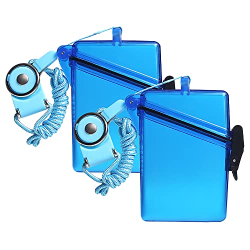 2pcs Sport Waterproof ID Card Badge Holder Case with Lanyard Cover Multiple Credit Cards, Registration, ins Card Heavy Duty Durable Locker Dry Box (Blue) - color: Blue
