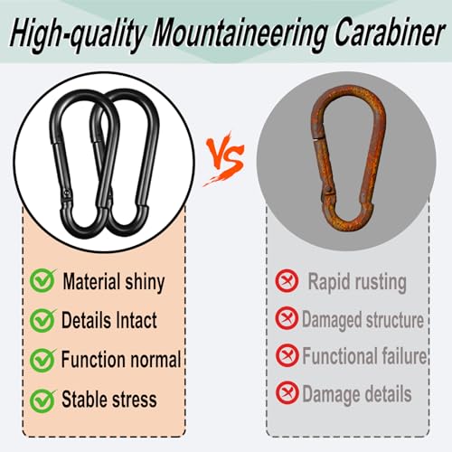 Black Carabiner, Heavy Duty Galvanized Steel Spring Snap Hook Carabiner Clips with 120LBS Holding Capacity, Ideal for Outdoor, Hammock, Swing and Travel (10PCS M4 1.6Inch) - size: 10PCS-M4, style: Black