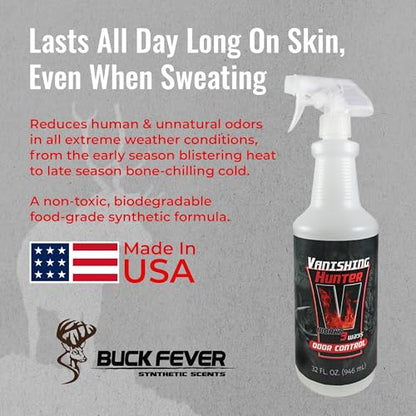 Buck Fever Vanishing Hunter Scent Killer Spray, Synthetically Formulated Hunting Scent - Suitable in Extreme Weather Conditions for Human & Gears - Scent Blocker Spray Neutralizers Human Odor - size: 32oz