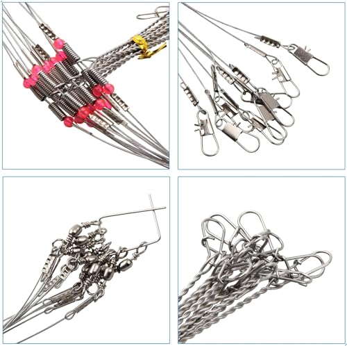 Fishing Leader Saltwater Freshwater,Stainless Steel Fish Rig with Swivel Snap Beads Connector Lure Bait and Hooks Fish Trace Lure Steel Wire Fishing Tackle Kit - color: 2arm 24pack