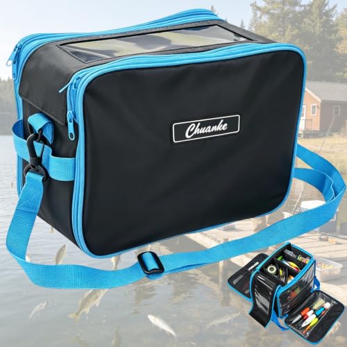 Soft Plastic Bait Storage, Fishing Bait Bag with Top Clear Window | Label Slot & Shoulder Strap, Waterproof Soft Tackle Bag, Soft Bait Organizer for Lures Worms Hooks Fishing Gear