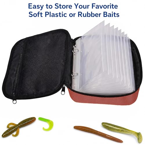 Kylebooker Soft Plastic Bait Storage Binders Organizer Saltwater Fishing Lure Leader Wallet Tackle Binder Bag - color: Orange