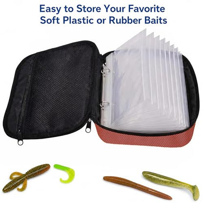 Kylebooker Soft Plastic Bait Storage Binders Organizer Saltwater Fishing Lure Leader Wallet Tackle Binder Bag - color: Orange