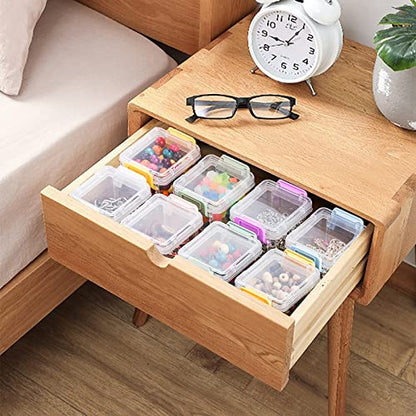 Nicunom 24 Pack Mini Plastic Storage Containers Box, 3.1" x 2.6" x 2" Stackable Bead Organizers with Lid, Clear Plastic Small Storage Box for Small Craft Items, Jewelry, Beads
